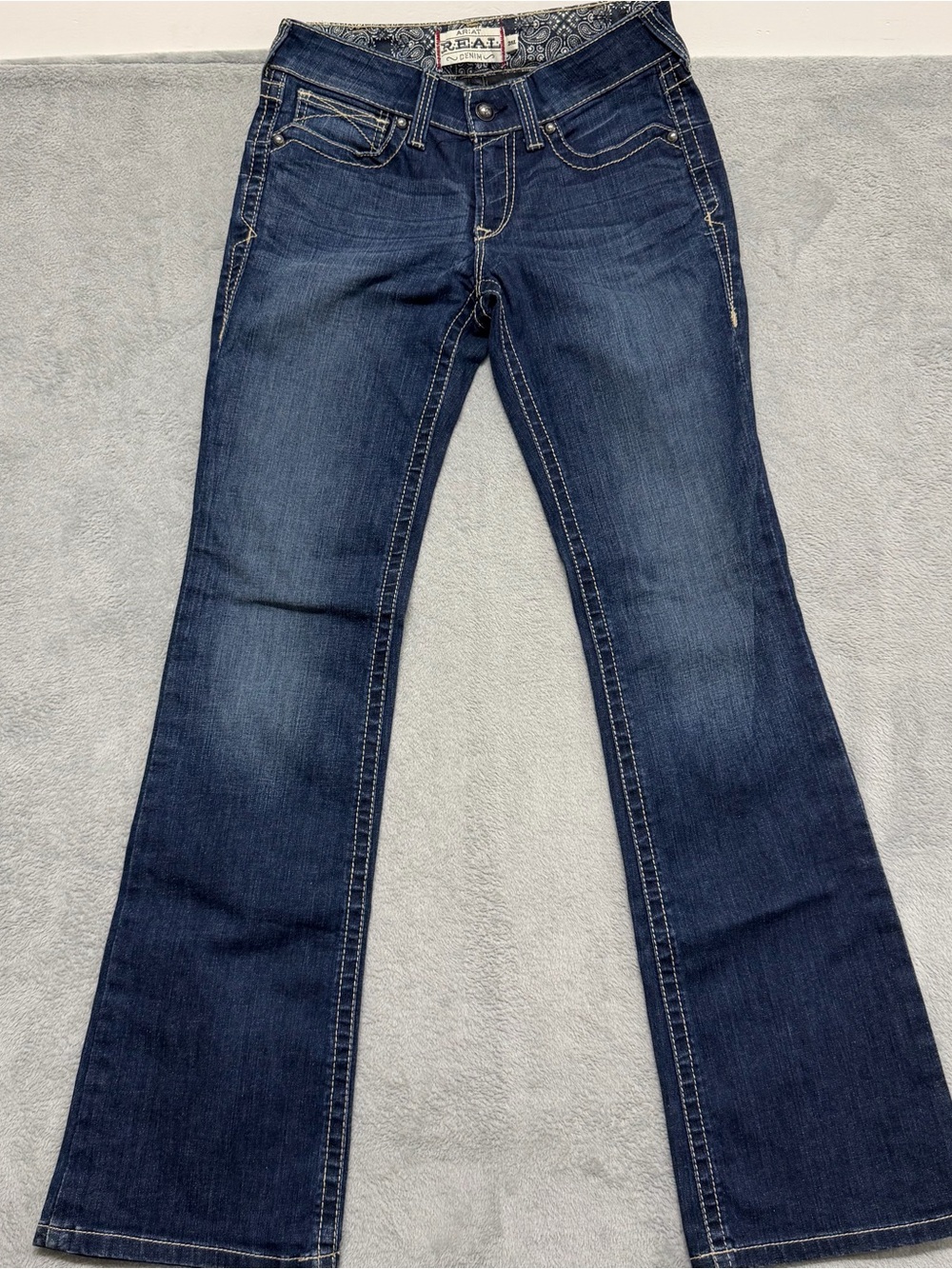 Ariat REAL Denim Jeans Womens 28L Blue Mid Rise Bootcut Stretch Western 34.5”